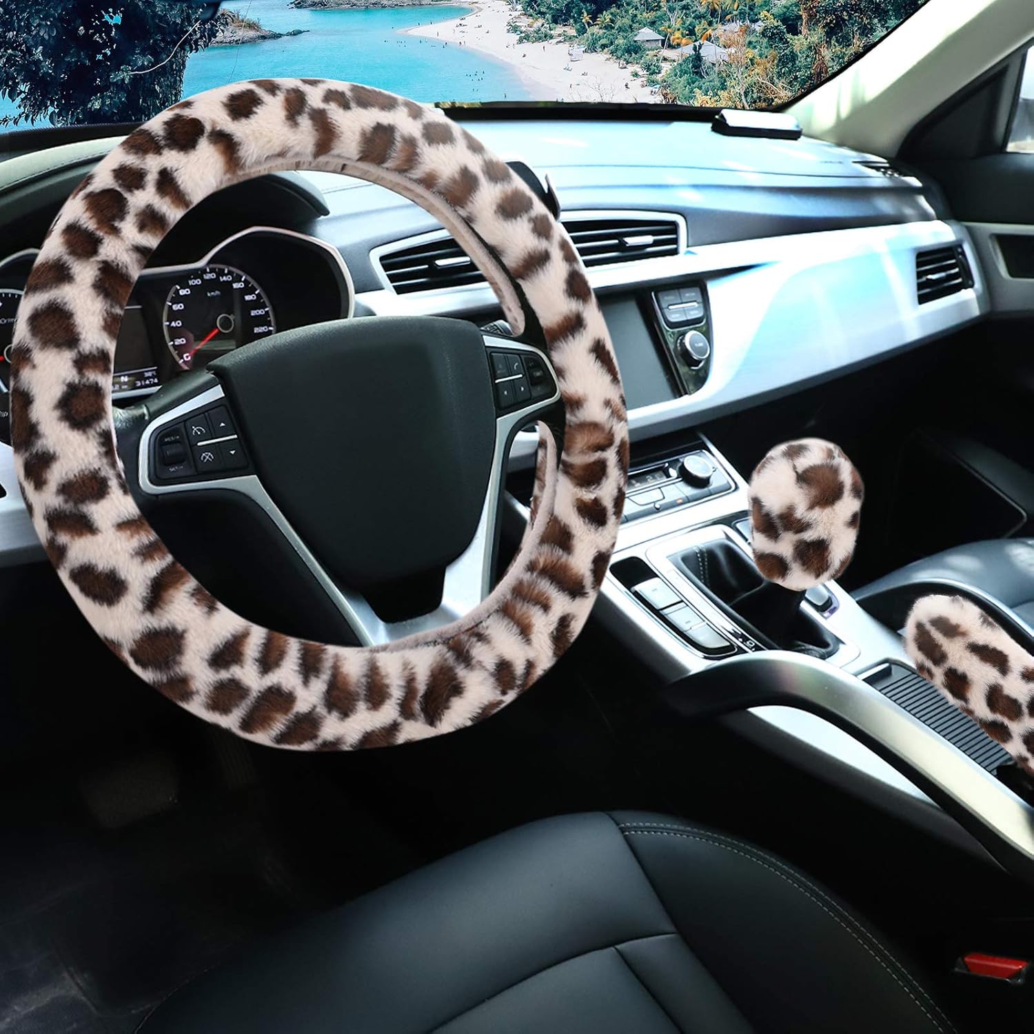 Fuzzy Leopard Steering Wheel Cover Set - preview 1